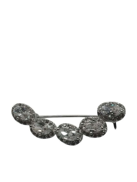 925 Silver Half Circle Brooch Zircons