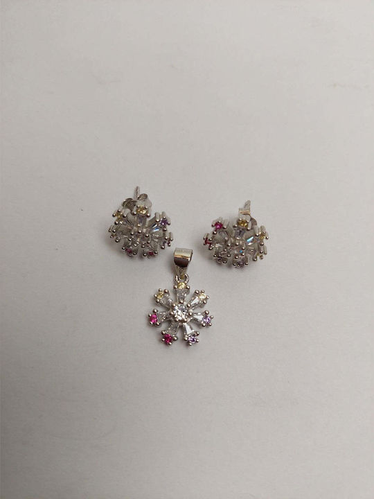 Set Silver 925 Flower Colored Edges Jolie Silver 4.4g 1.5 Cm X 1.7 Cm Set Silver 925 Flower Colored Edges Jolie Silver 4.4g 1.5 Cm X 1.7 Cm