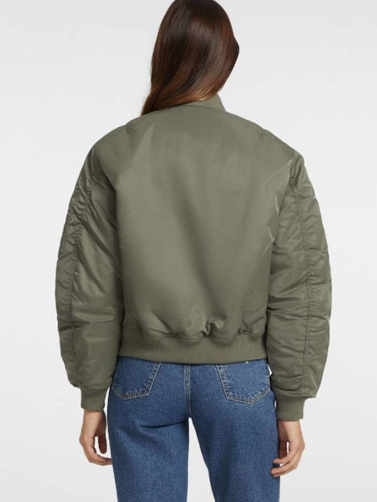 Guess Μακρύ Γυναικείο Bomber Jacket Khaki