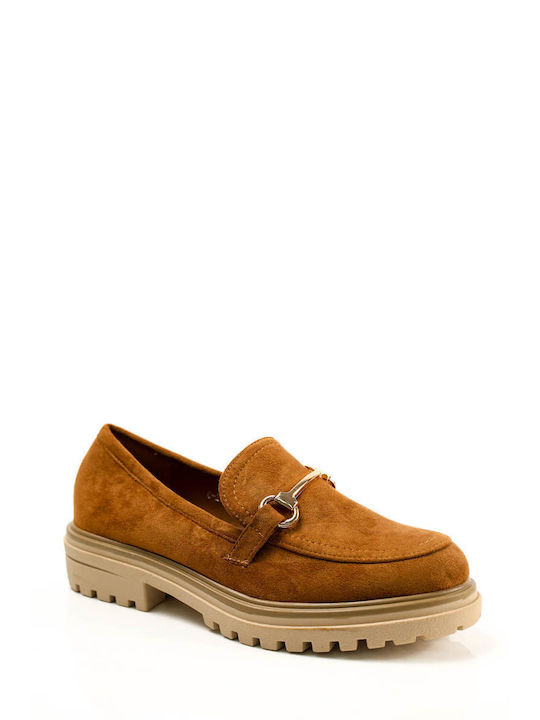 Tan Suede Loafers with Metallic Detail