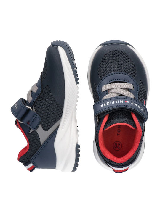 Cut Lace-up Kids Sneakers with Scratch Blue