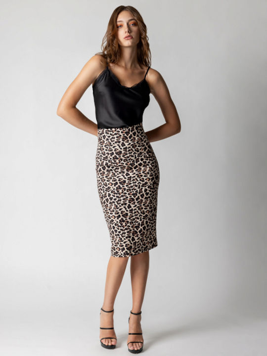 Desiree Hohe Taille Midi Rock Leopard Animal Print