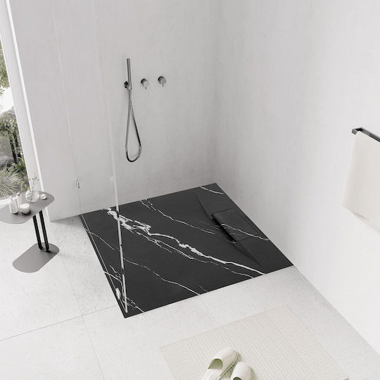 Rea Τετράγωνη Κεραμική Ντουζιέρα 90x90cm Μαύρη