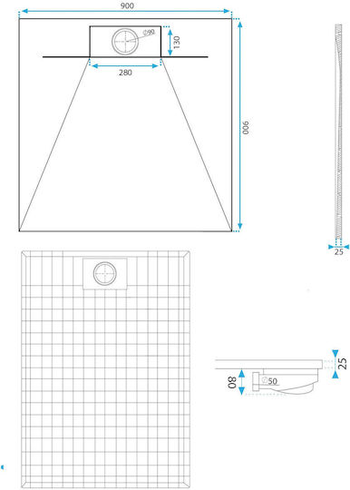 Rea Τετράγωνη Κεραμική Ντουζιέρα 90x90cm Μαύρη