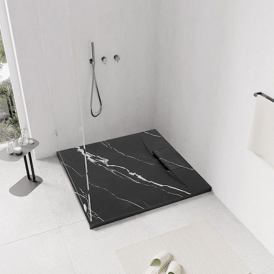 Rea Τετράγωνη Κεραμική Ντουζιέρα 90x90cm Μαύρη