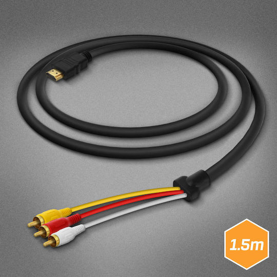 HDMI към 3x RCA мъжки видео и аудио адаптер кабел 1.5м-HD-AV994 Linq черен