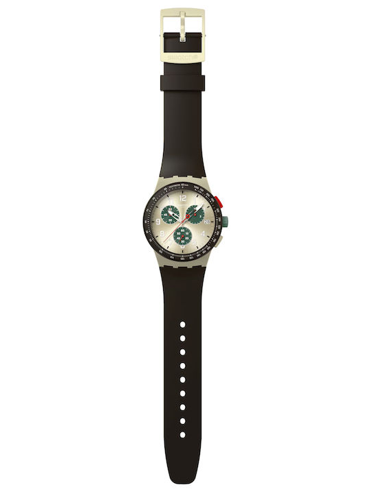 Swatch Obsidian Men's Watch 42mm Chronograph Battery with Black Rubber Strap