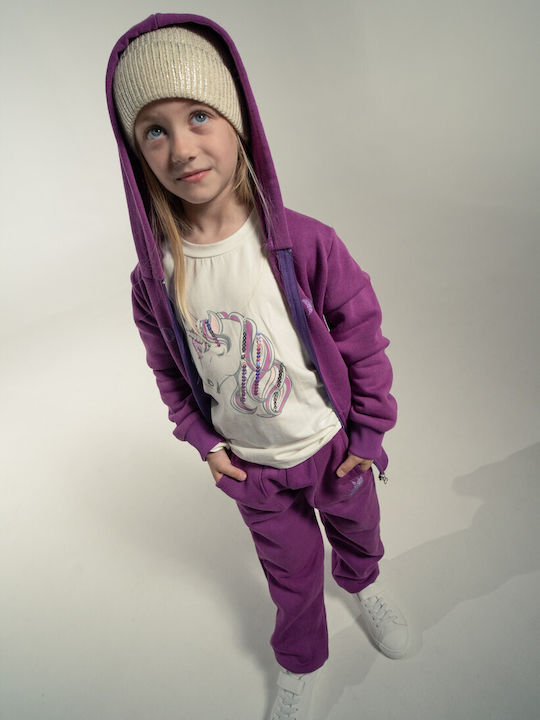 Evita Kids Sweatpants Set Ecru/Purple