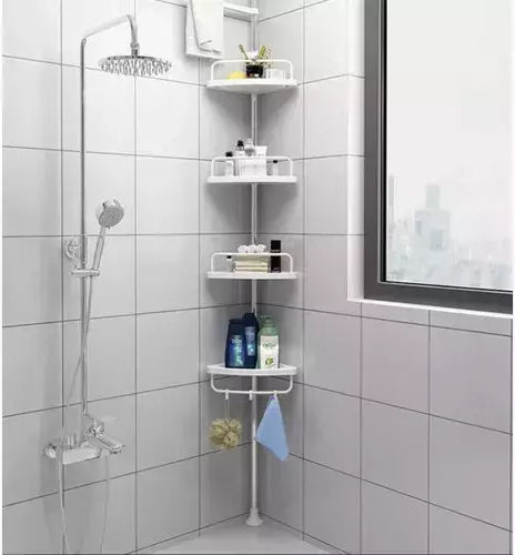 Ruhhy Ъглов Стенен Рафт за баня Пластмасен с 4 рафта 21.5x33x7см Бял