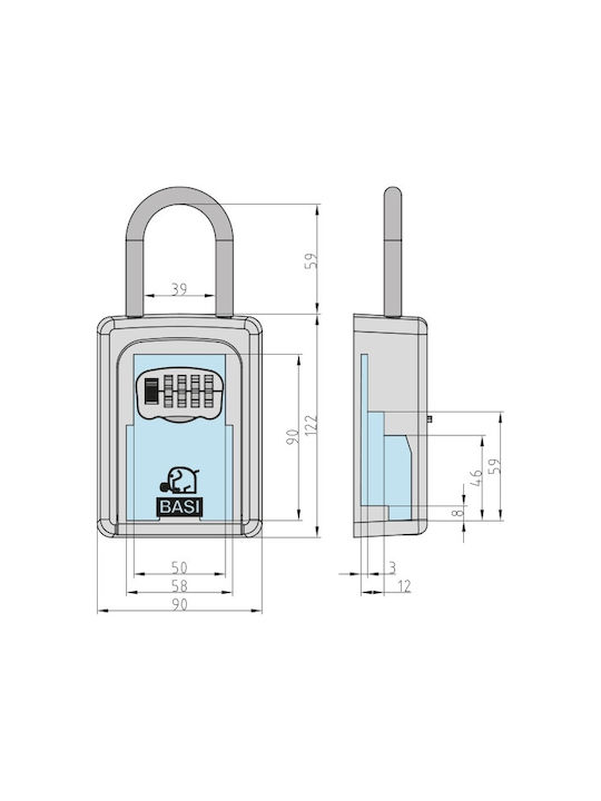 Basi Wall Key Holder Metallic with Combination and Lock 9.5x18.5x4cm