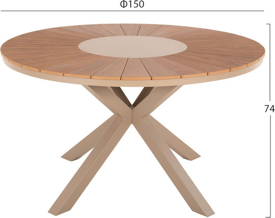 Garten- und Terrassentisch Moril 150x150x74 Champagner, Natürlich