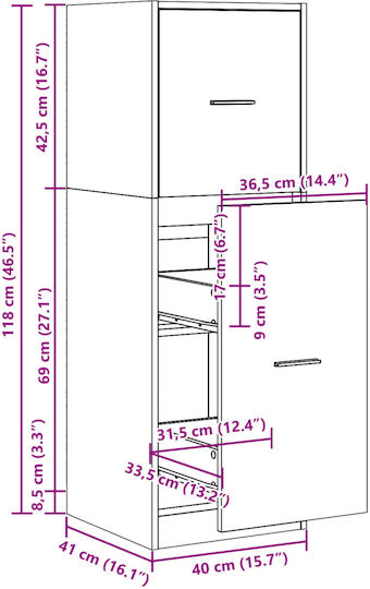 Sertar de depozitare metalică L40xW41xH118buc