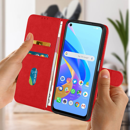Folio Case Oppo A76 A96 Wallet Function Stand Red