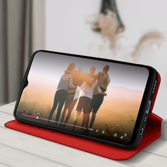 Калъф за Oppo A57 A57s с държач за карти и стойка за видео, червен