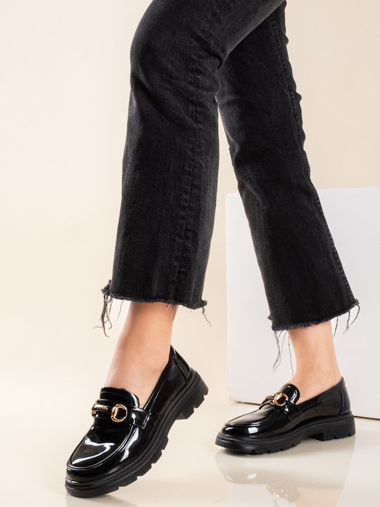 Plato Patent Leather Women's Loafers in Black Color