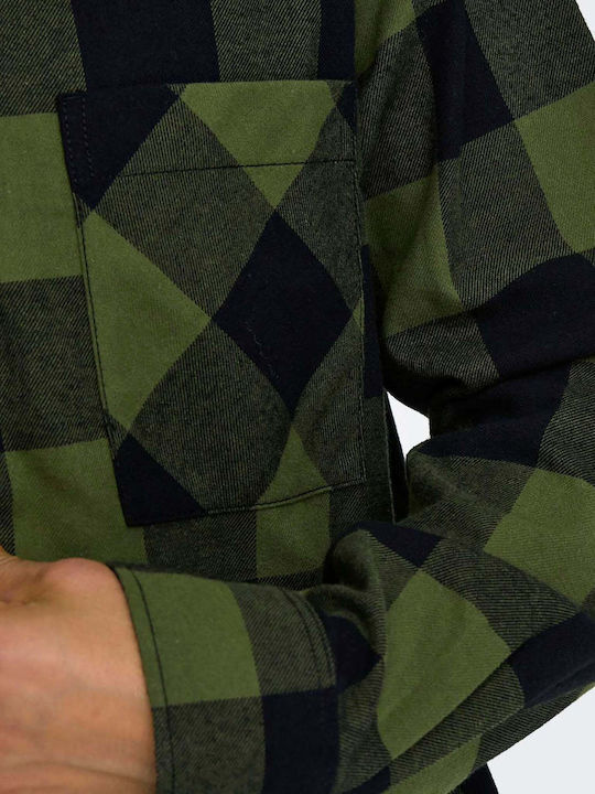 Only & Sons Men's Shirt Overshirt Long Sleeve Checked Green