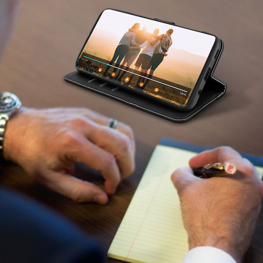 Husă tip portofel Sony Xperia 10 IV cu suport video, neagră