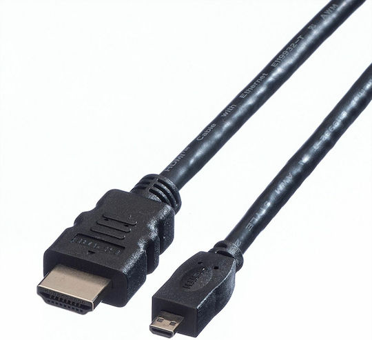 Roline HDMI 1.4 Високоскоростен 1080p 120Hz Кабел HDMI мъжки - микро HDMI мъжки 2м Черен