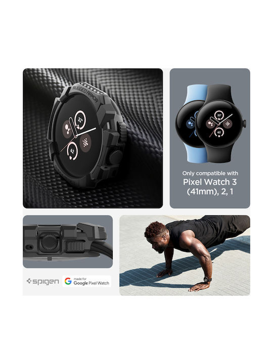 Spigen Rugged Armor Θήκη Σιλικόνης σε Μαύρο χρώμα για Google Pixel Watch 3 (41mm) / 2 / 1