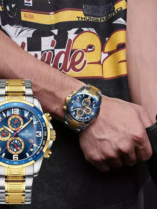 Naviforce Naviforce Men's Watch Chronograph Battery with Gold Metal Bracelet