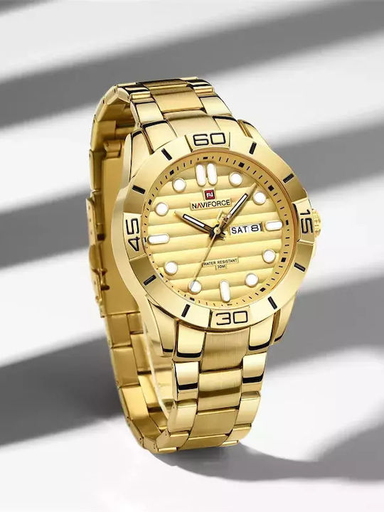 Naviforce Naviforce Мъжки Часовник 46мм На батерия с Златен Метална Гривна NAVIFORCE--GOLD-GOLD