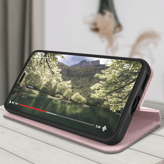 Флип магнитен калъф Xiaomi 13 Lite с държач за карти и видео стойка розов