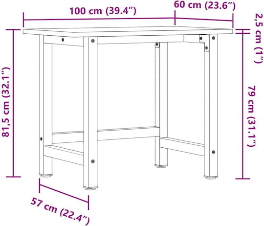 vidaXL Πάγκος Εργασίας 60x81.5x100cm 3309658