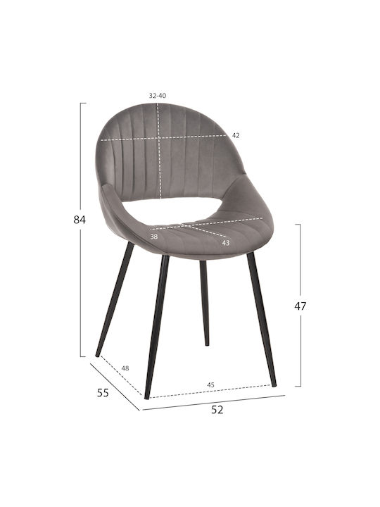 Oden Dining Room Velvet Armchair Grey 52x55x84cm