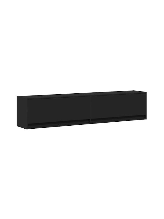 TV Stand Wooden with LED Lighting Black Velvet-Black Metal L180xW31xH38cm