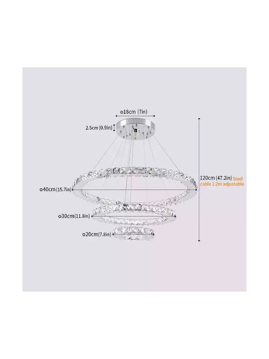 Ceiling Lamp Crystal Ring Design Led Lighting 3rings D40xd30xd20cm Changeable