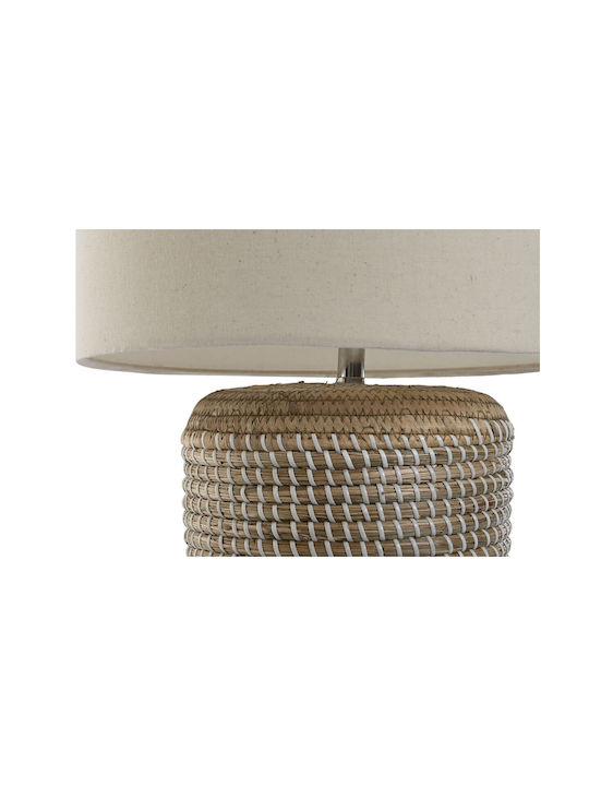 Home Esprit Fabric Table Lamp for Socket E27 with White Shade and Brown Base