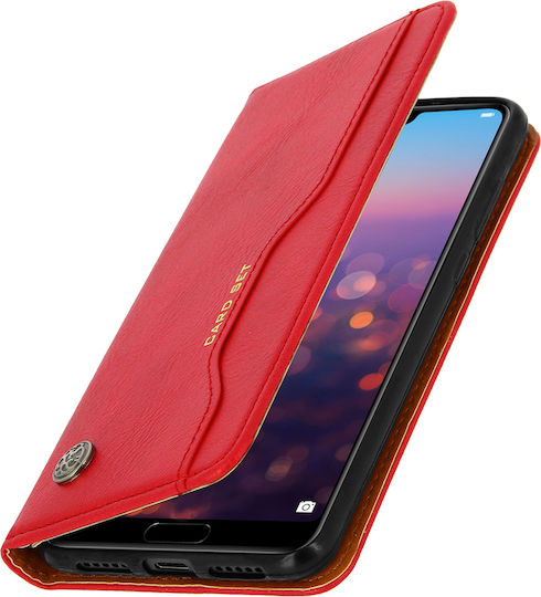 Leder Folio Hülle Huawei P20 Pro Video Ständer Echtleder Rot