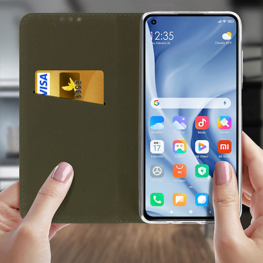 Husă tip portofel Xiaomi Mi 11 Ultra 5G cu magnet, suport și loc pentru carduri, negru