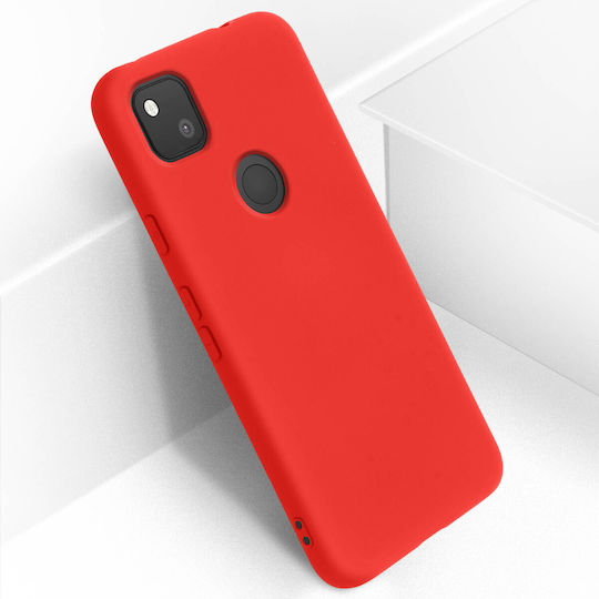 Силиконов полутвърд калъф за Google Pixel 4a с меко матово покритие в червено