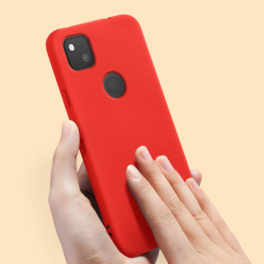 Силиконов полутвърд калъф за Google Pixel 4a с меко матово покритие в червено