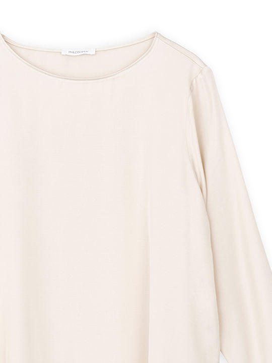 Philosophy Wear Women's Blouse Satin Long Sleeve Beige