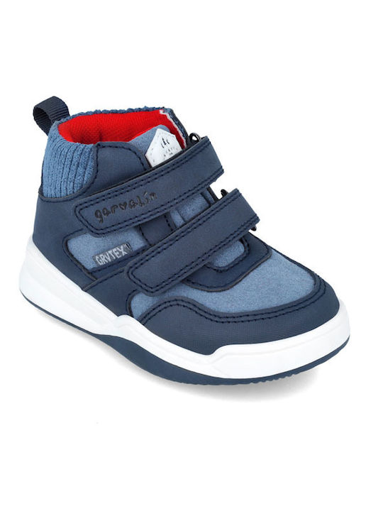 Anatomical Leather Kids Boots with Velcro Blue