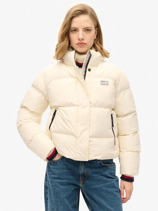 Superdry Cropped Women's Short Sports Jacket for Winter Off White