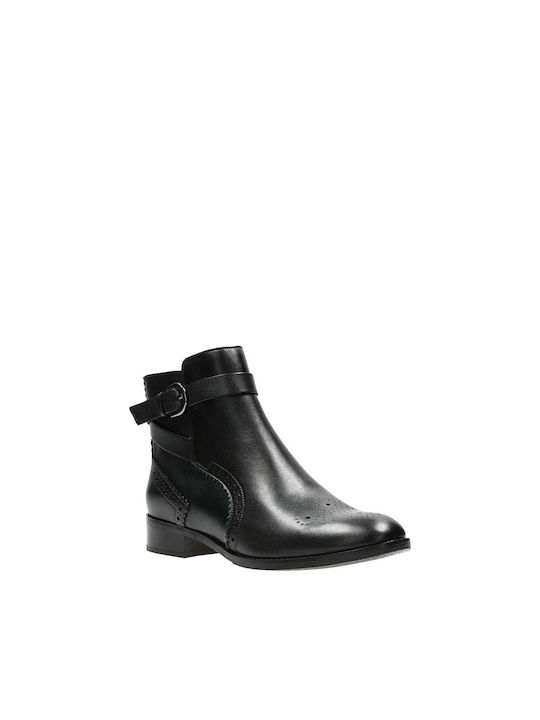 Clarks Netley Olivia Piele Botine pentru femei Negru