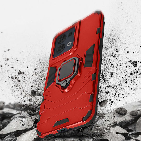 Oppo Reno 8 5g Hybrid Shockproof Case Metallic Ring Stand Red