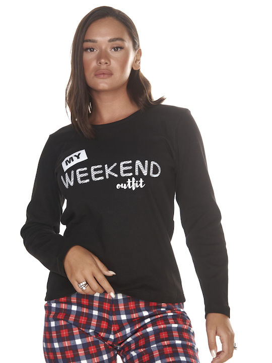 Women's Pajamas Logo Plaid Pants Black