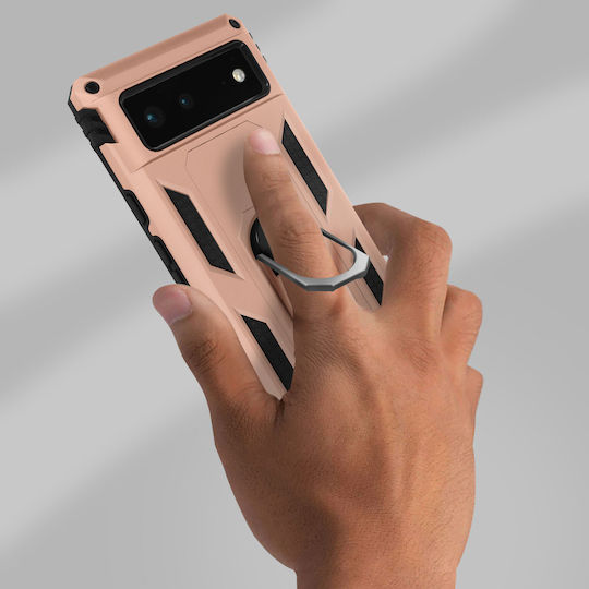 Carcasă Google Pixel 6 Anti-șoc Bi-material Suport Inel Video Aur Roz