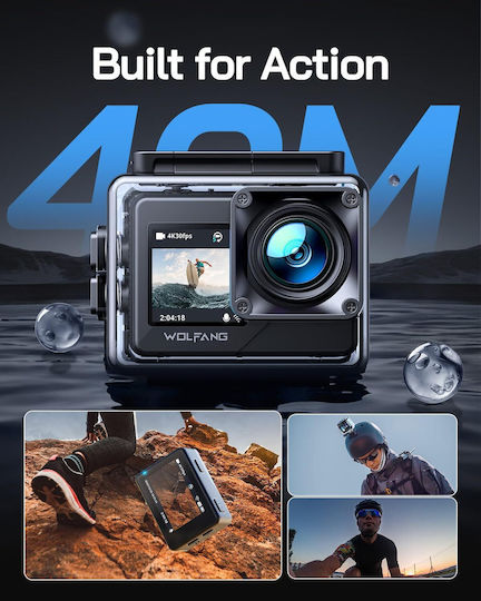 Wolfang GA120 Action Camera 4K Ultra HD Underwater with Screen and Wi-Fi Black