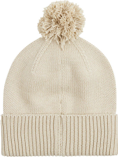 Pom Pom Beanie Beanie Knitted in Beige color