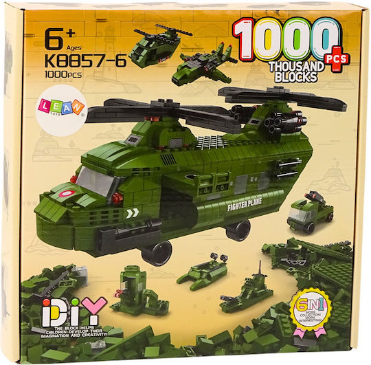 Lean Toys Modellfigur Hubschrauber Grün 1000 Teile mit Kleber und Farben 28x27.5x6cm.