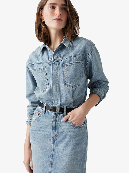 Rochie Midi-Cămașă Denim Albastră