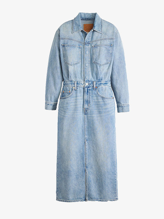 Rochie Midi-Cămașă Denim Albastră