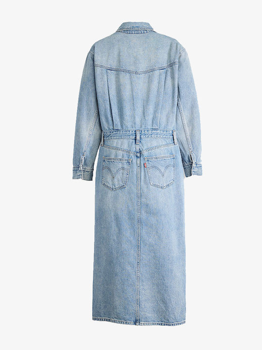 Rochie Midi-Cămașă Denim Albastră