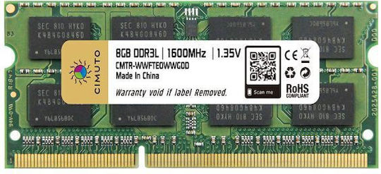 Cimuto DDR3 με Module 1x8GB και Ταχύτητα 1600 για Laptop