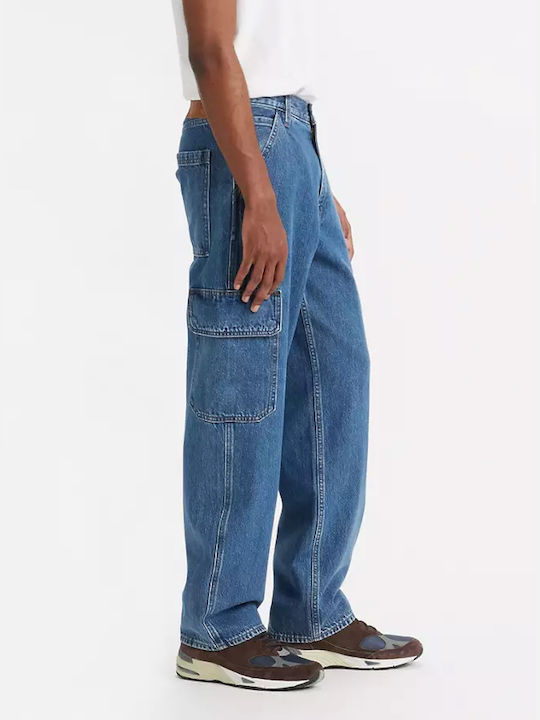 568 Ανδρικό Παντελόνι Τζιν Cargo με Loose Straight Εφαρμογή Stonewashed Denim